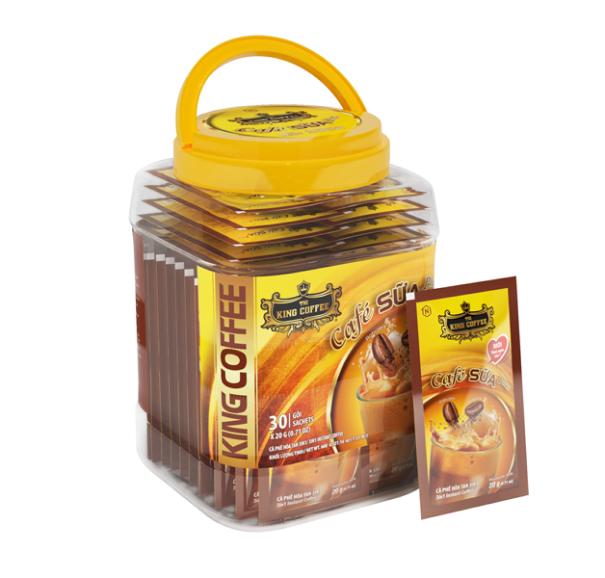 Кофе с молоком KING COFFEE Plus - пластиковая коробка 600 г (3 нитки по 10 пакетиков по 20 г)