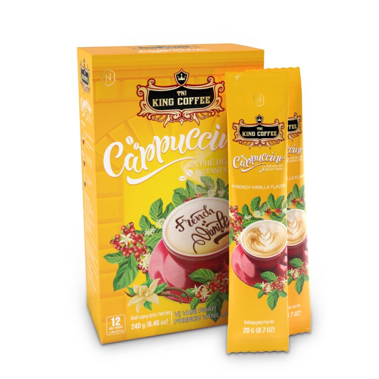 King coffee Cappuccino French Vanilla - Box 12 sticks x 20gr - box + sticks
