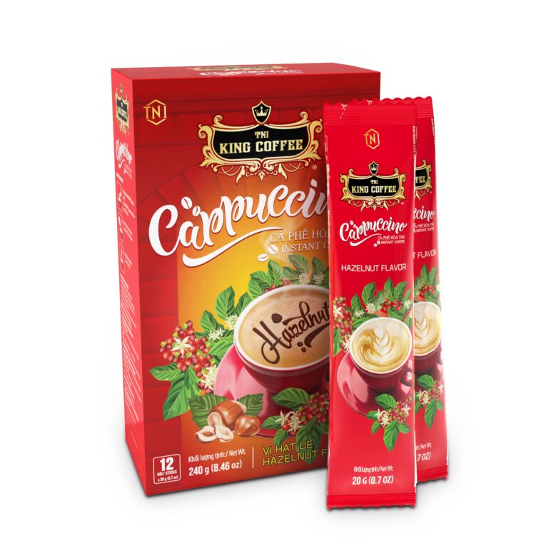King coffee Cappuccino Hazelnut - Box 12 sticks x 20gr - box + sticks