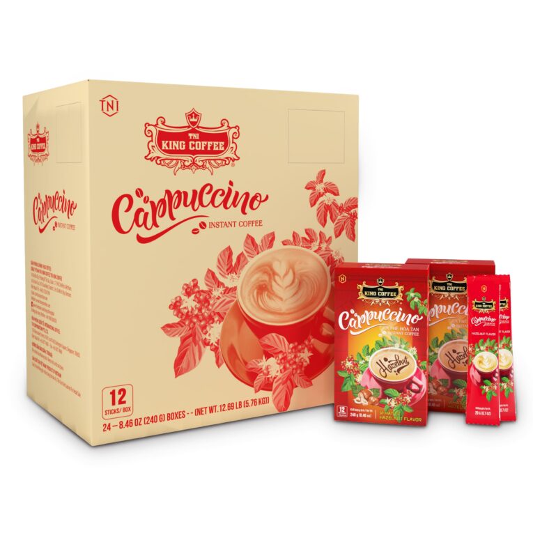 King coffee Cappuccino Hazelnut - Box 12 sticks x 20gr - box + sticks + carton