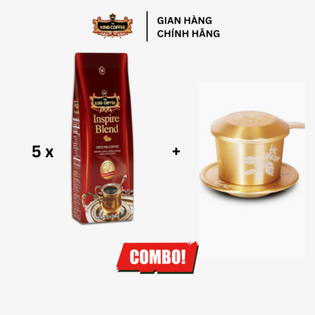 Combo 5 túi cà phê rang xay inspire blend - túi 500g + 1 phin nhôm vàng cao cấp king coffee