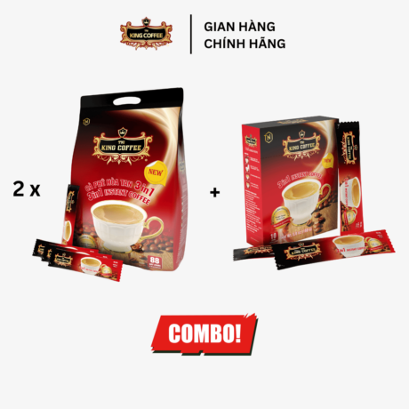 Combo 2 Cà Phê Hòa Tan 3IN1 KING COFFEE - Túi 88 gói x 16g + Cà Phê Hòa Tan 3IN1 KING COFFEE - Hộp 10 gói x 16g