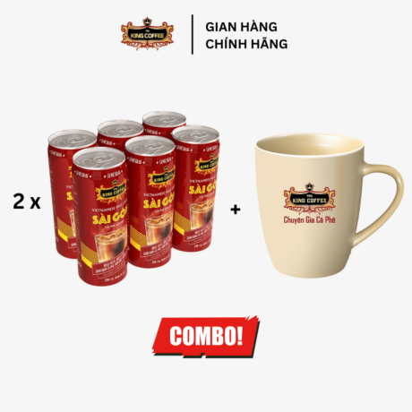 Combo 2 lốc RTD cà phê sữa đá 180mllon + tặng 1 combo ly 350ml logo KING COFFEE