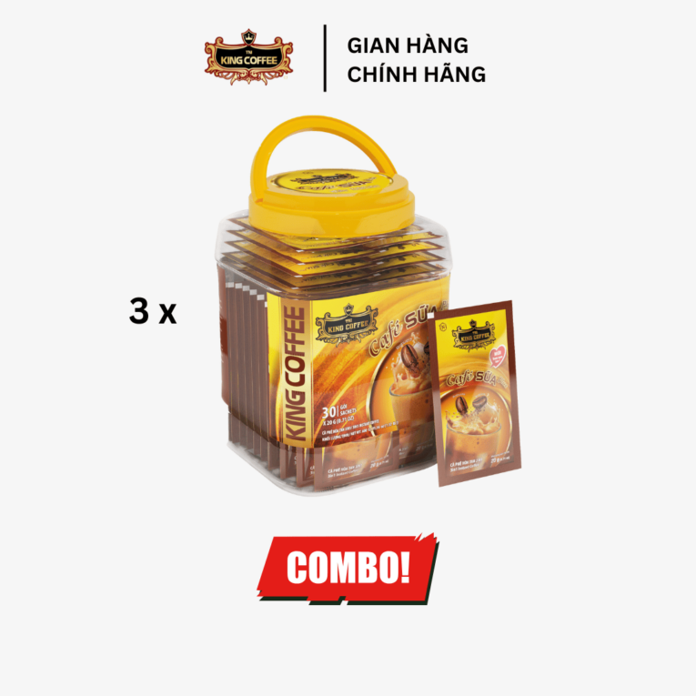 Combo 3 Cà Phê Sữa Hòa Tan 3IN1 KING COFFEE - Hủ nhựa 30 gói x 24g