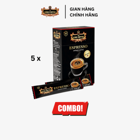 Combo 5 Cà Phê Đen Hòa Tan Espresso KING COFFEE - Hộp 15 gói x 2.5g