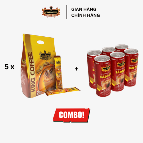 Combo 5 túi Cà phê sữa Plus (50 gói x 20g) + tặng 1 lốc RTD cà phê sữa lon 180ml (6 lon)