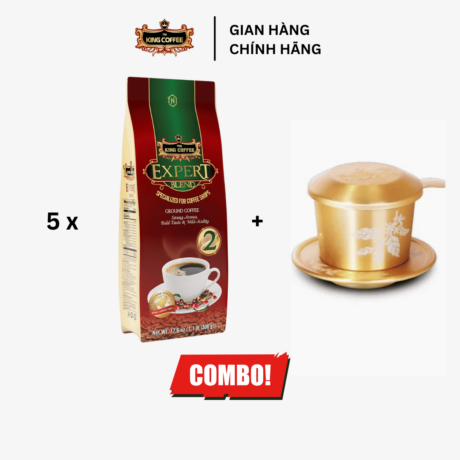 Combo 5 túi cà phê rang xay Expert Blend 2 KING COFFEE – Túi 500g + Tặng phin nhôm vàng cao cấp